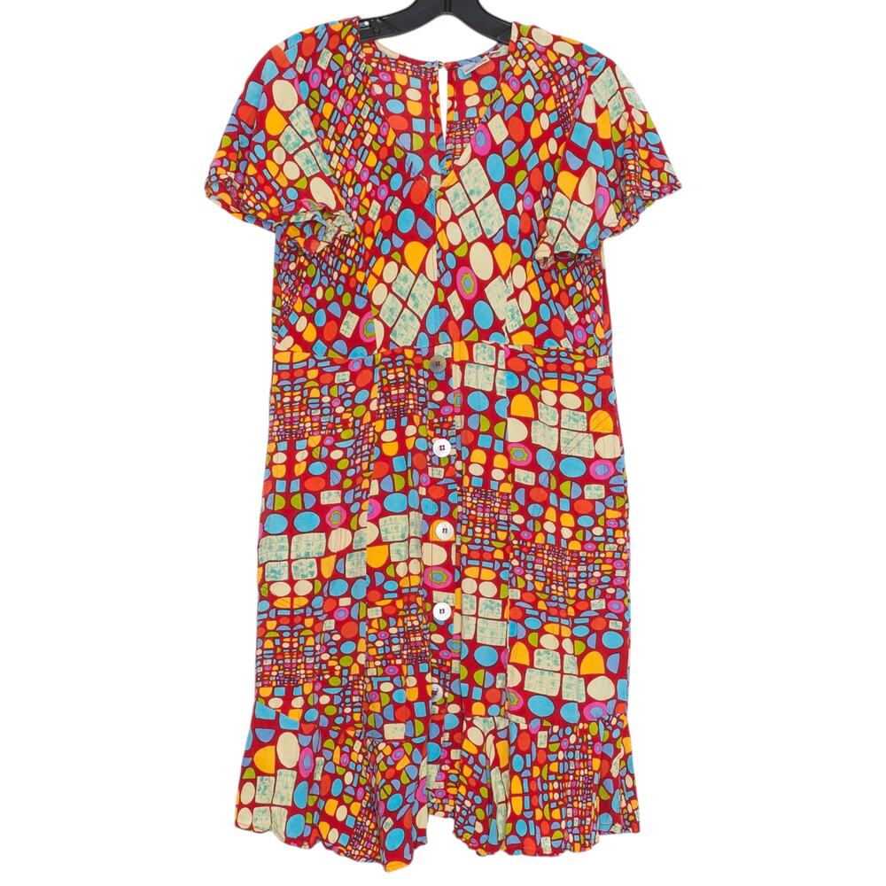 Parsley & Sage Dress Abstract Colorful Flutter Sleeve Art Teacher Artsy Boho S